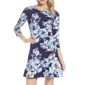 Eliza J Blue And White Floral Drop Waist Dress Size 6